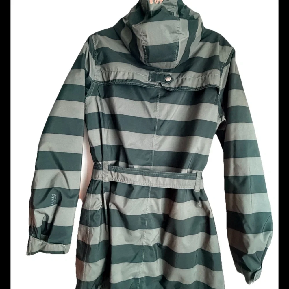 HELLY HANSEN Women’s Hooded Gray Striped Rain Utility Jacket Sz XL